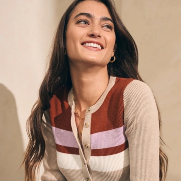 Faherty Sweaters - Nwt Faherty Mikki Henley T-shirt In Oat Throwback Stripe Size Small